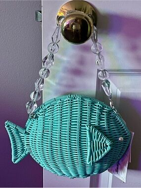 Tommy Bahama Turquoise Woven Fish Crossbody Bag/ clutch bag